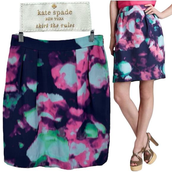Kate Spade Pink Purple Barry Abstract Watercolor Tie Dye A-line Skirt 0 $298 - Picture 1 of 11